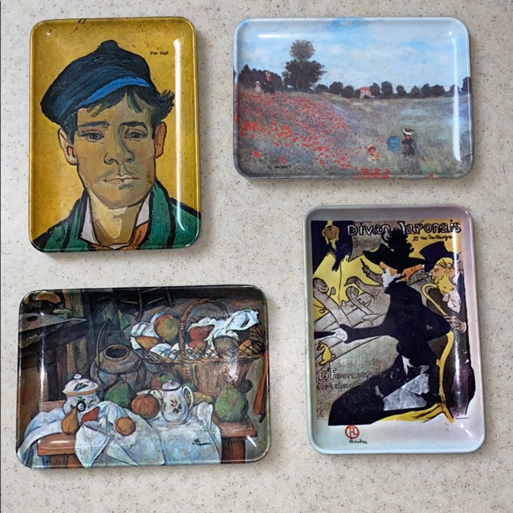 Knick knack vintage art 🖼 Van Gogh Monet trays small .